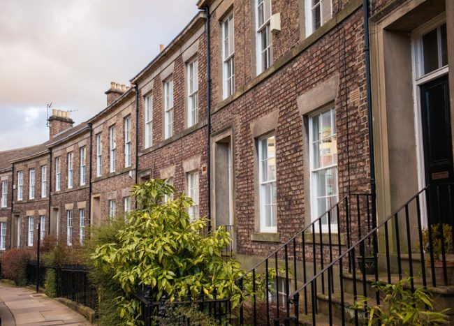 Traditional English terraced houses in Newcastle